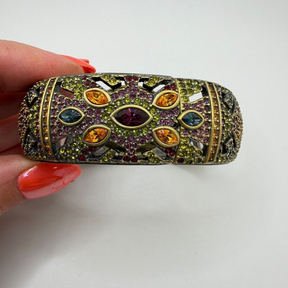 HeidiāDaus "Peekaboo" Watch hinged bracelet, crystal & bronze toned gold metal! - Picture 3 of 16